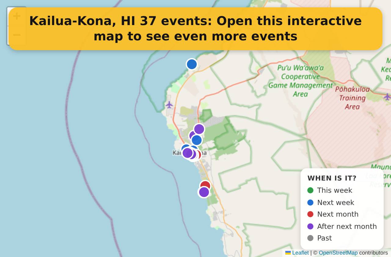 Map of events in Kailua-Kona, HI on the interactive EVENTULIST map