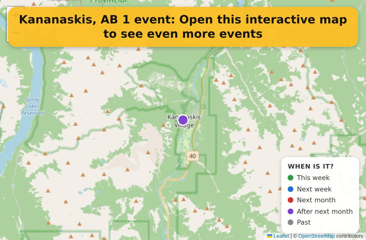 Map of events in Kananaskis, AB on the interactive EVENTULIST map