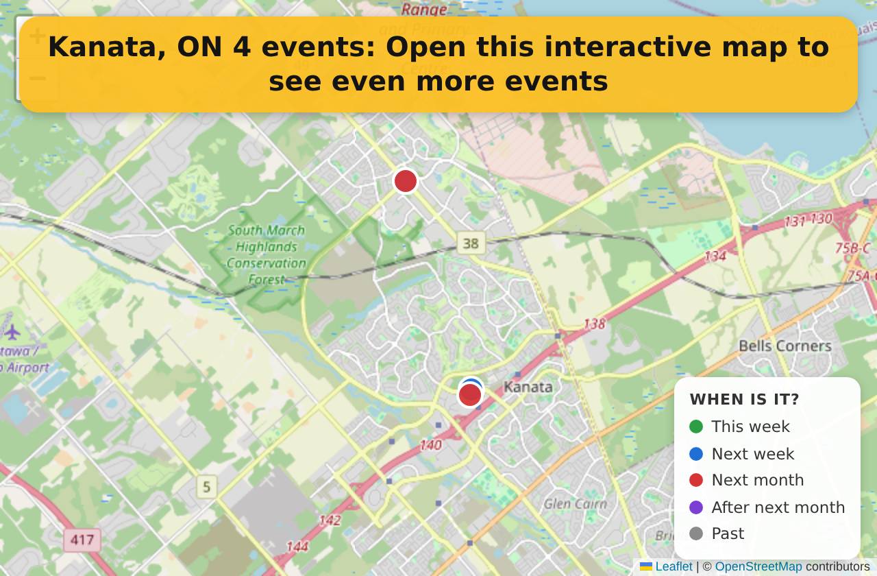 Map of events in Kanata, ON on the interactive EVENTULIST map