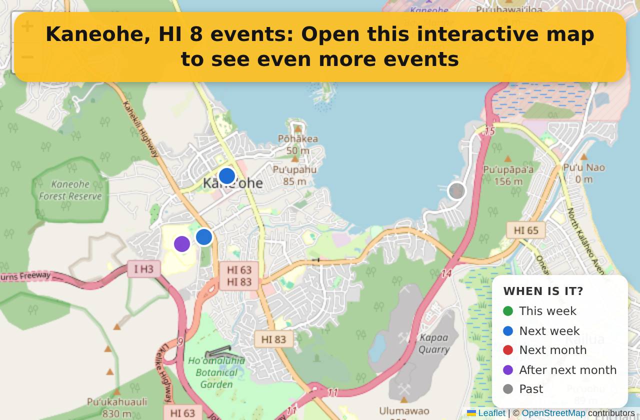 Map of events in Kaneohe, HI on the interactive EVENTULIST map