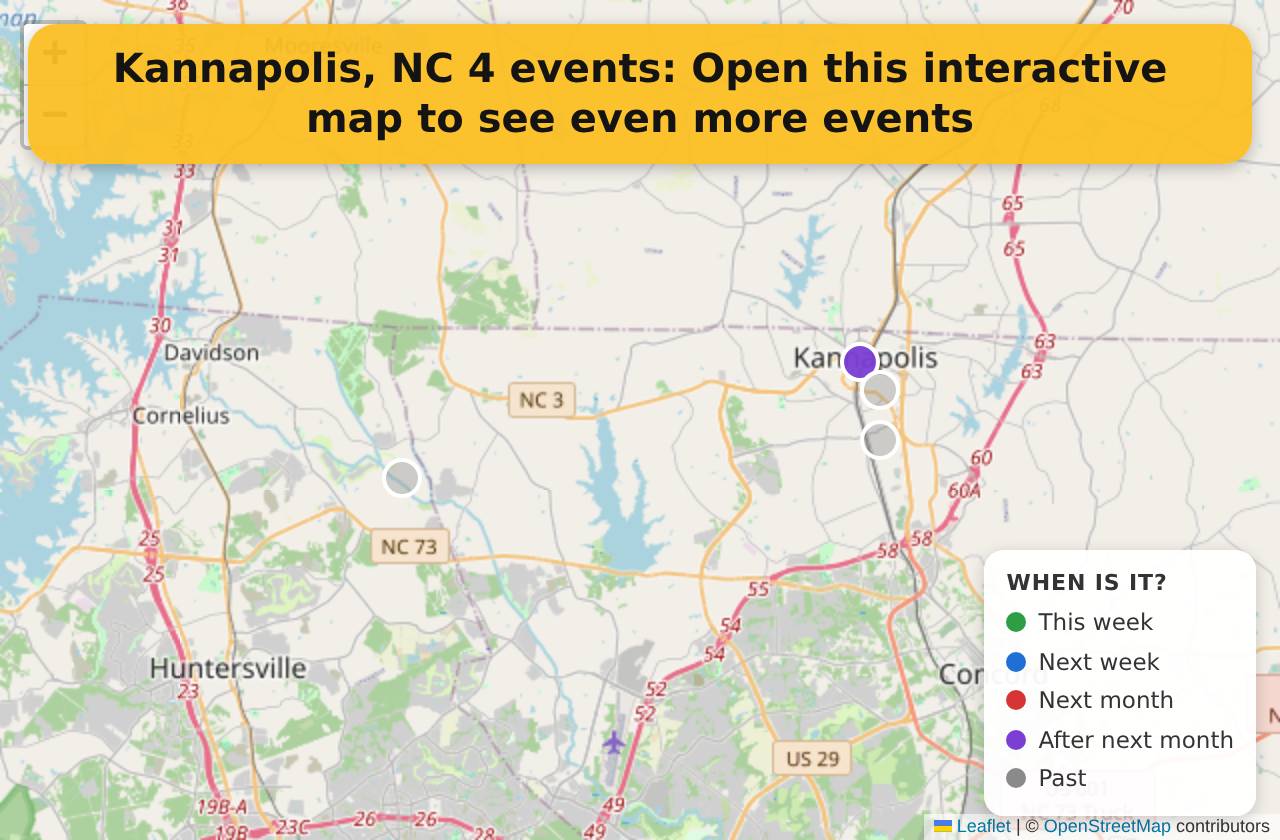 Map of events in Kannapolis, NC on the interactive EVENTULIST map