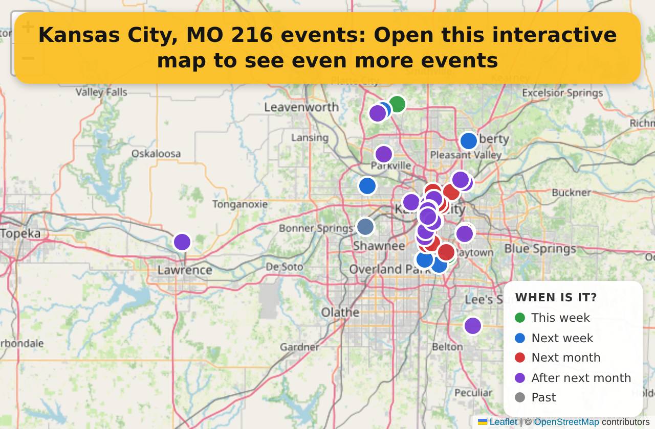 Map of events in Kansas City, MO on the interactive EVENTULIST map