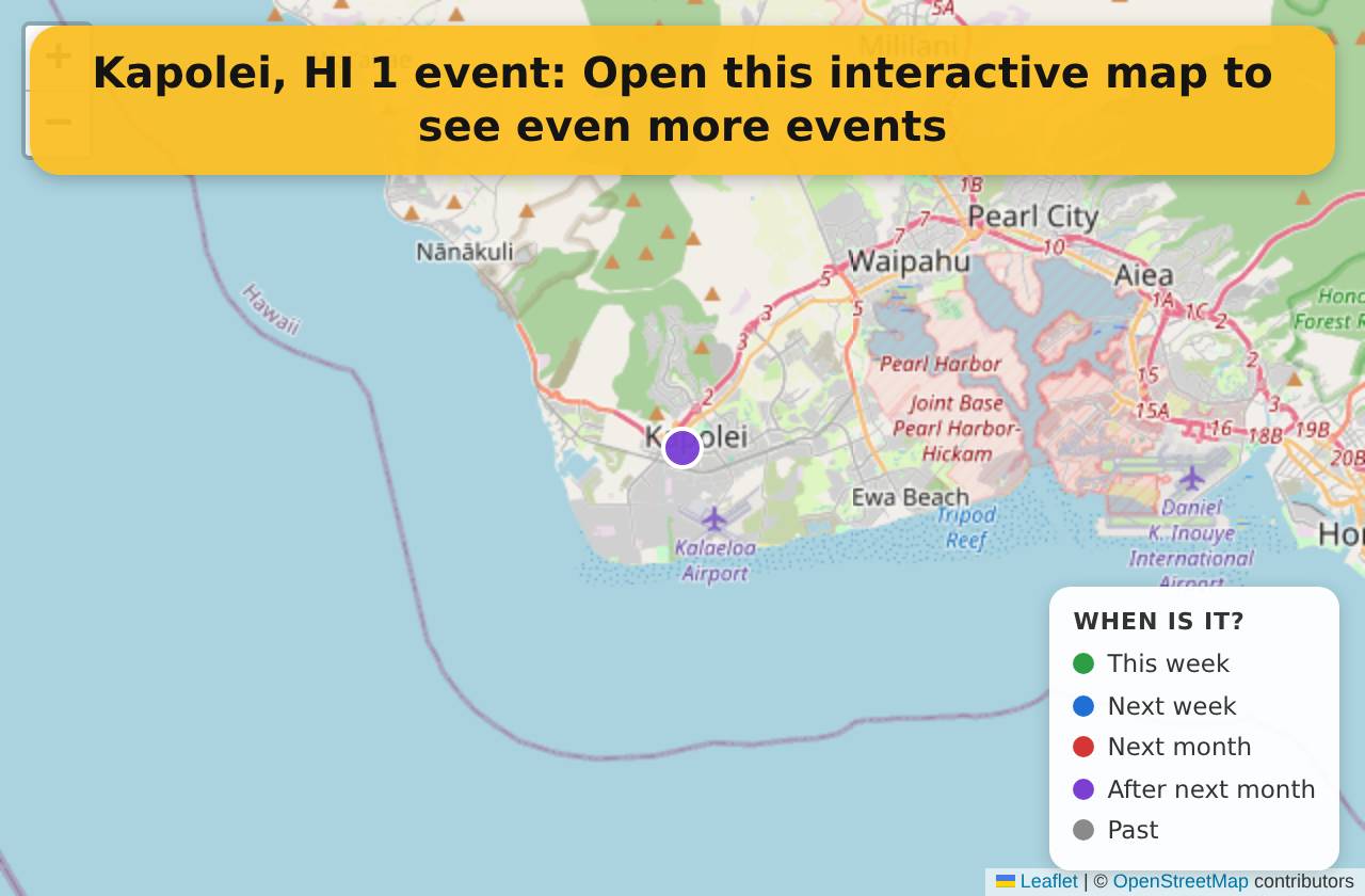 Map of events in Kapolei, HI on the interactive EVENTULIST map