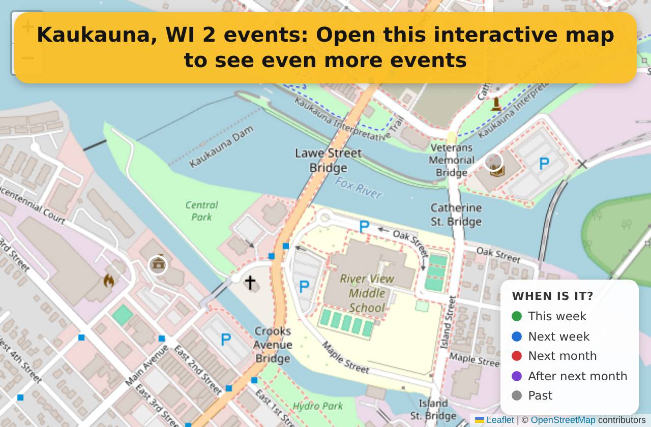 Map of events in Kaukauna, WI on the interactive EVENTULIST map