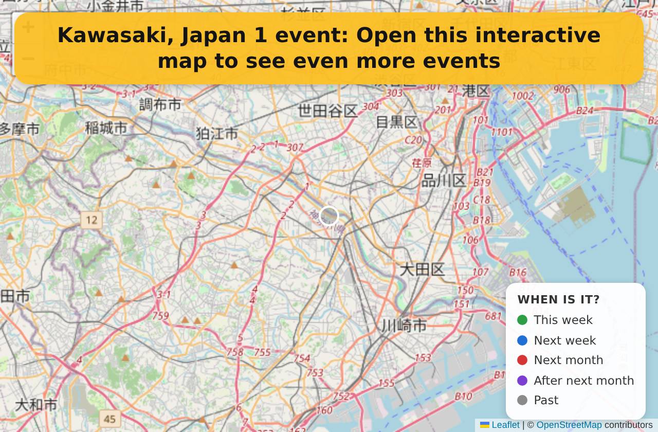 Map of events in Kawasaki, Japan on the interactive EVENTULIST map