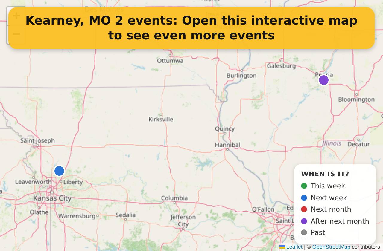 Map of events in Kearney, MO on the interactive EVENTULIST map