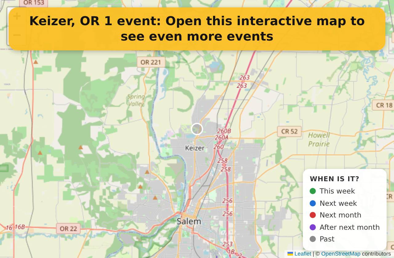 Map of events in Keizer, OR on the interactive EVENTULIST map