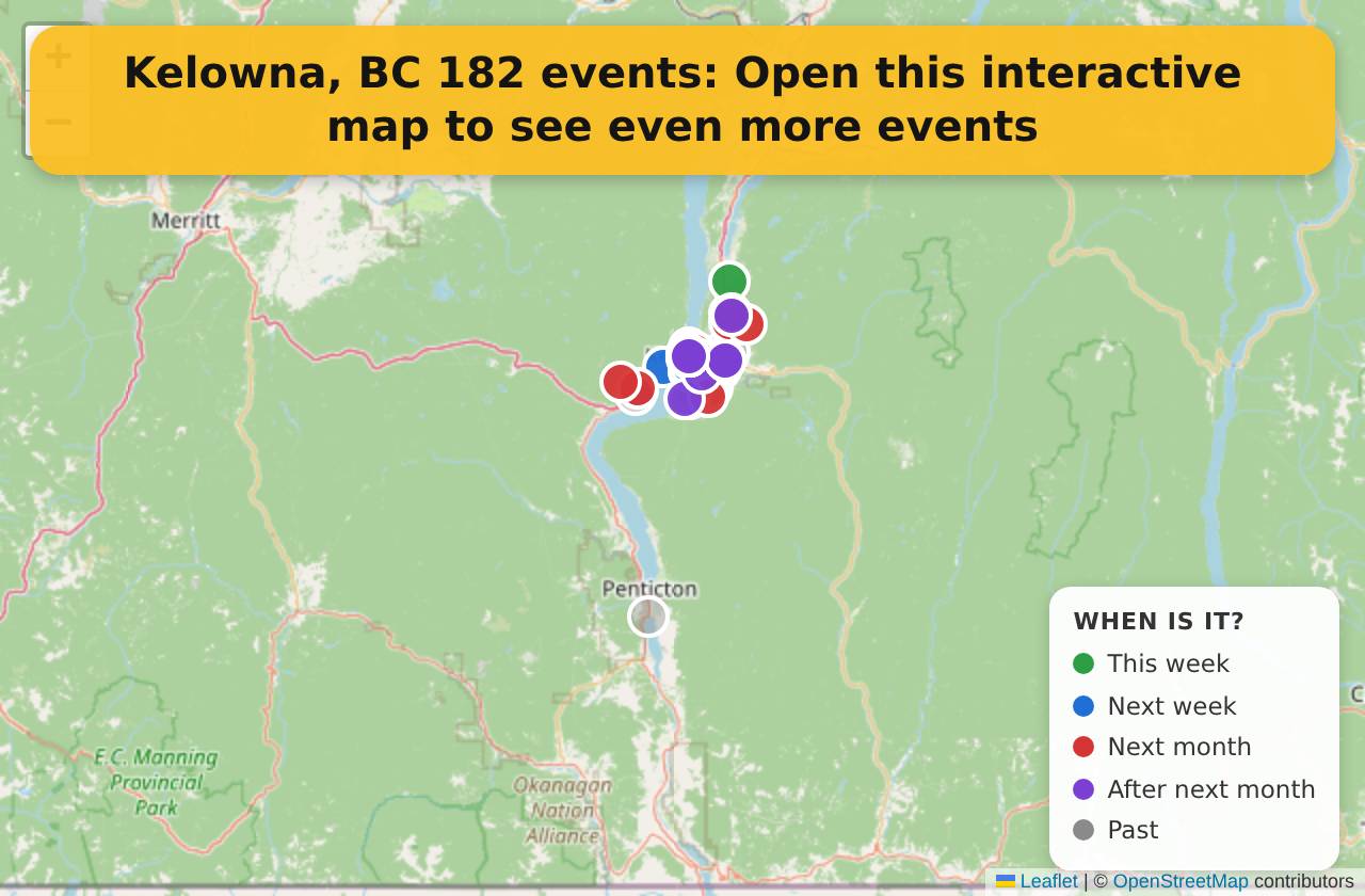 Map of events in Kelowna, BC on the interactive EVENTULIST map