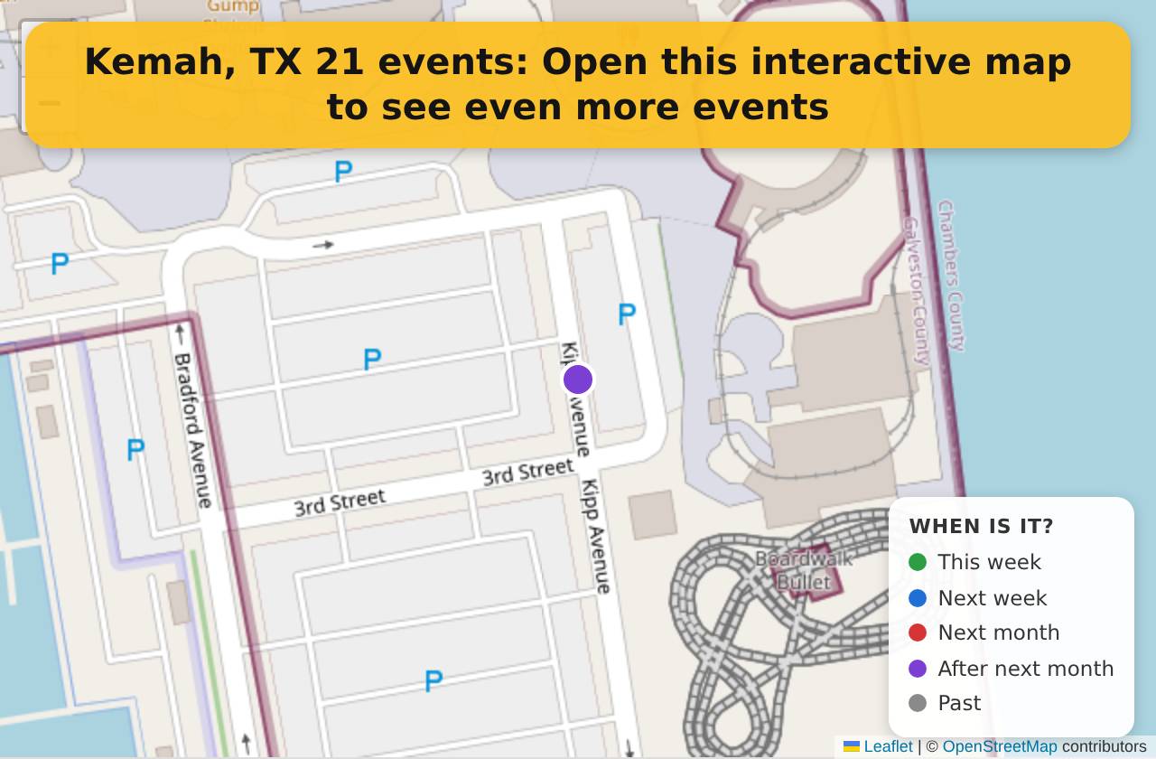 Map of events in Kemah, TX on the interactive EVENTULIST map
