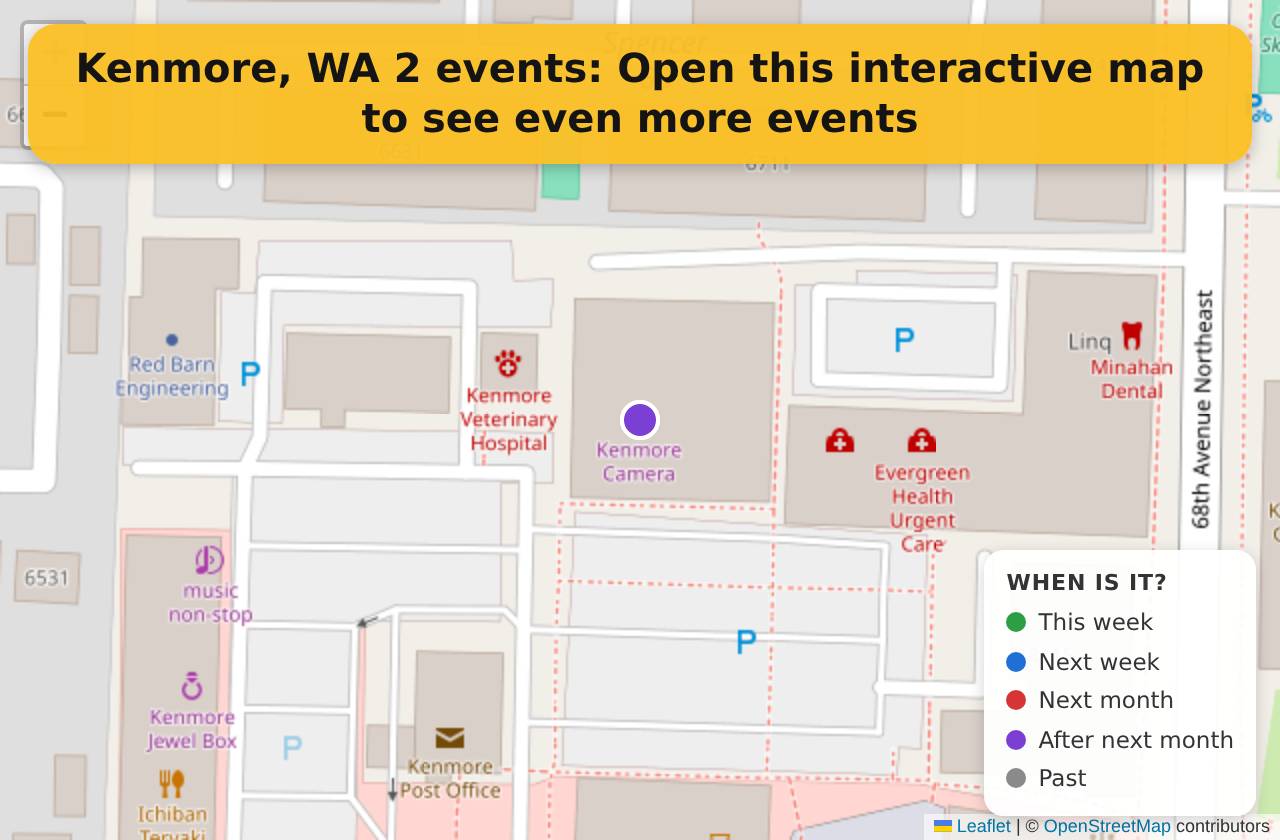 Map of events in Kenmore, WA on the interactive EVENTULIST map
