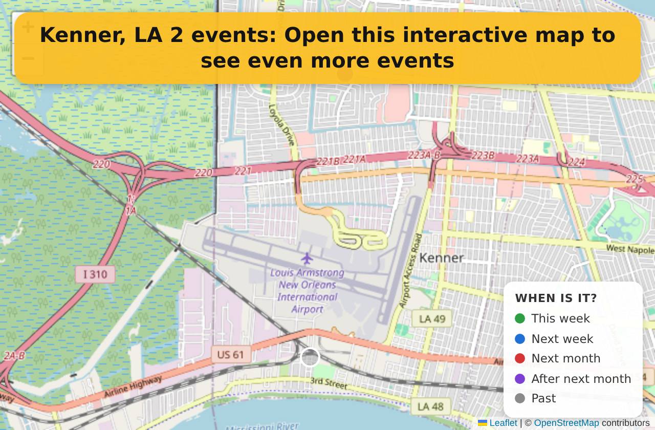 Map of events in Kenner, LA on the interactive EVENTULIST map