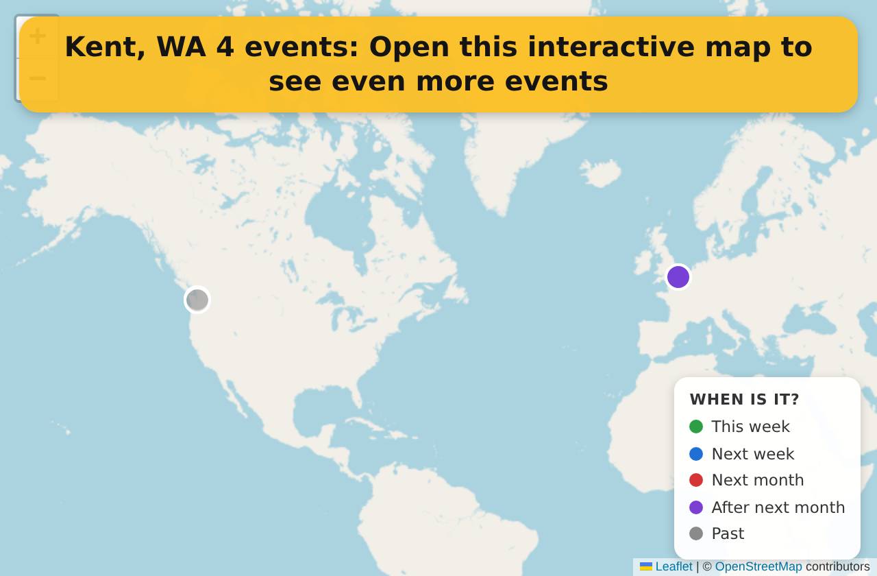 Map of events in Kent, WA on the interactive EVENTULIST map