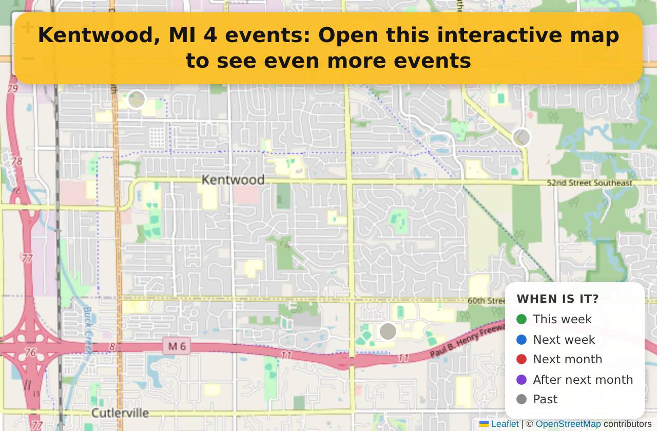 Map of events in Kentwood, MI on the interactive EVENTULIST map