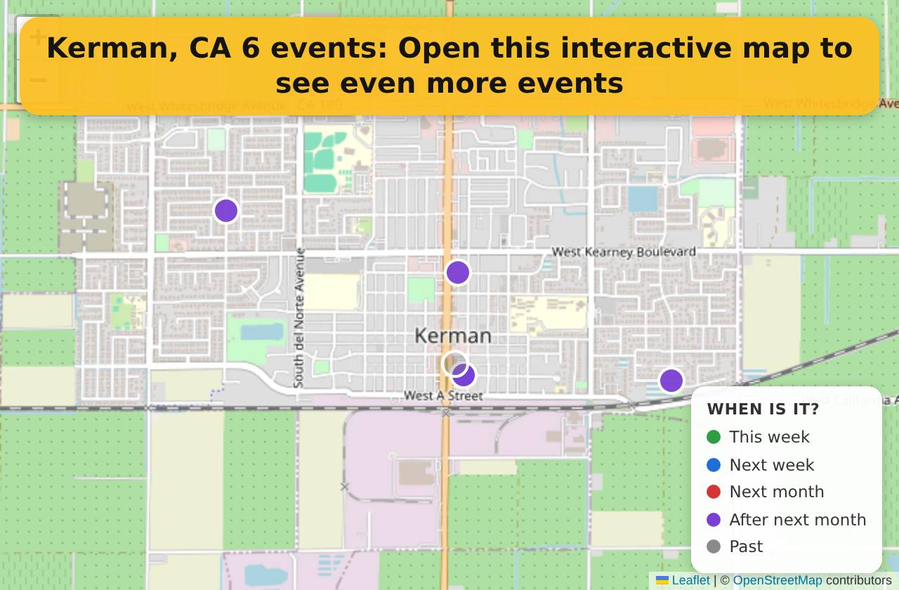 Map of events in Kerman, CA on the interactive EVENTULIST map