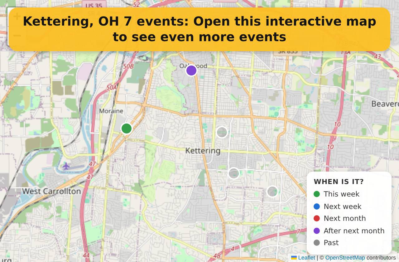 Map of events in Kettering, OH on the interactive EVENTULIST map