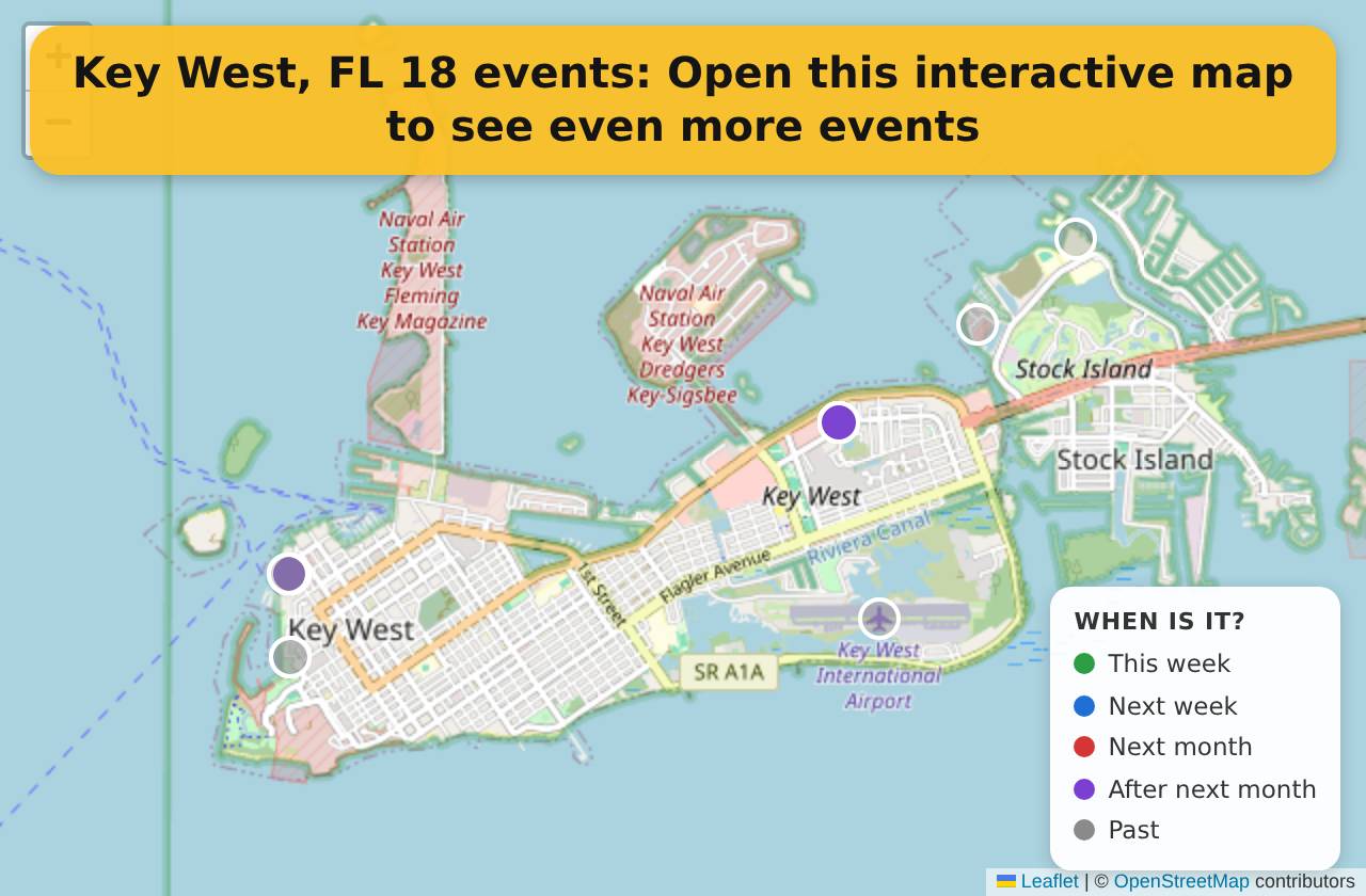 Map of events in Key West, FL on the interactive EVENTULIST map
