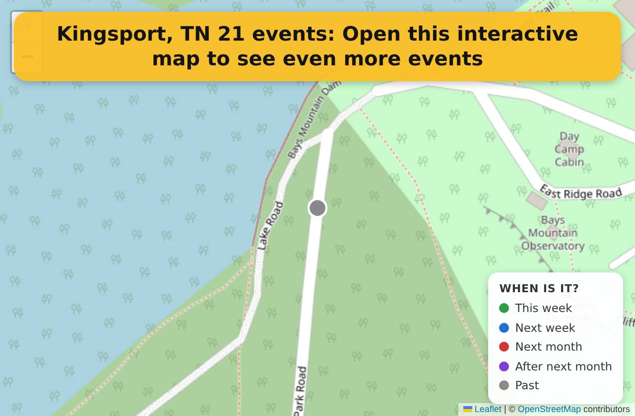 Map of events in Kingsport, TN on the interactive EVENTULIST map