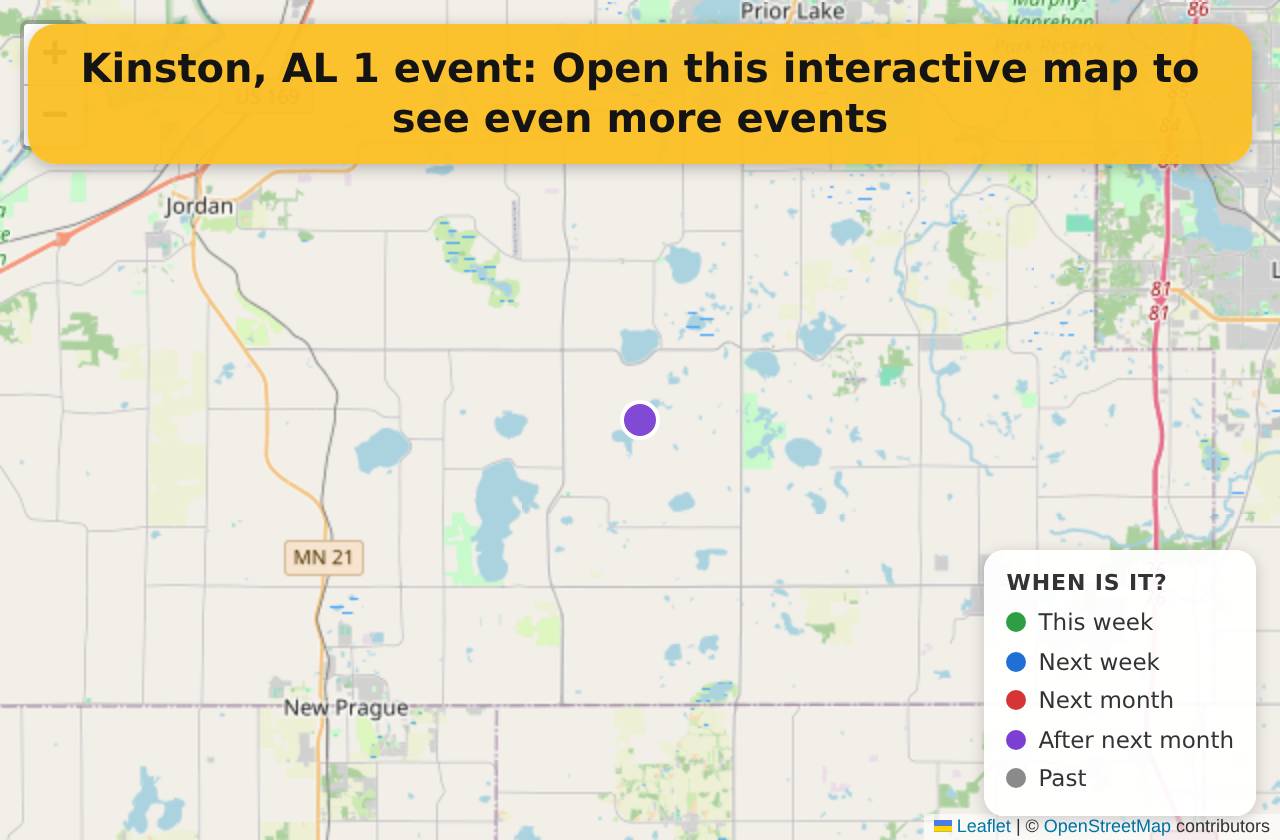 Map of events in Kinston, AL on the interactive EVENTULIST map