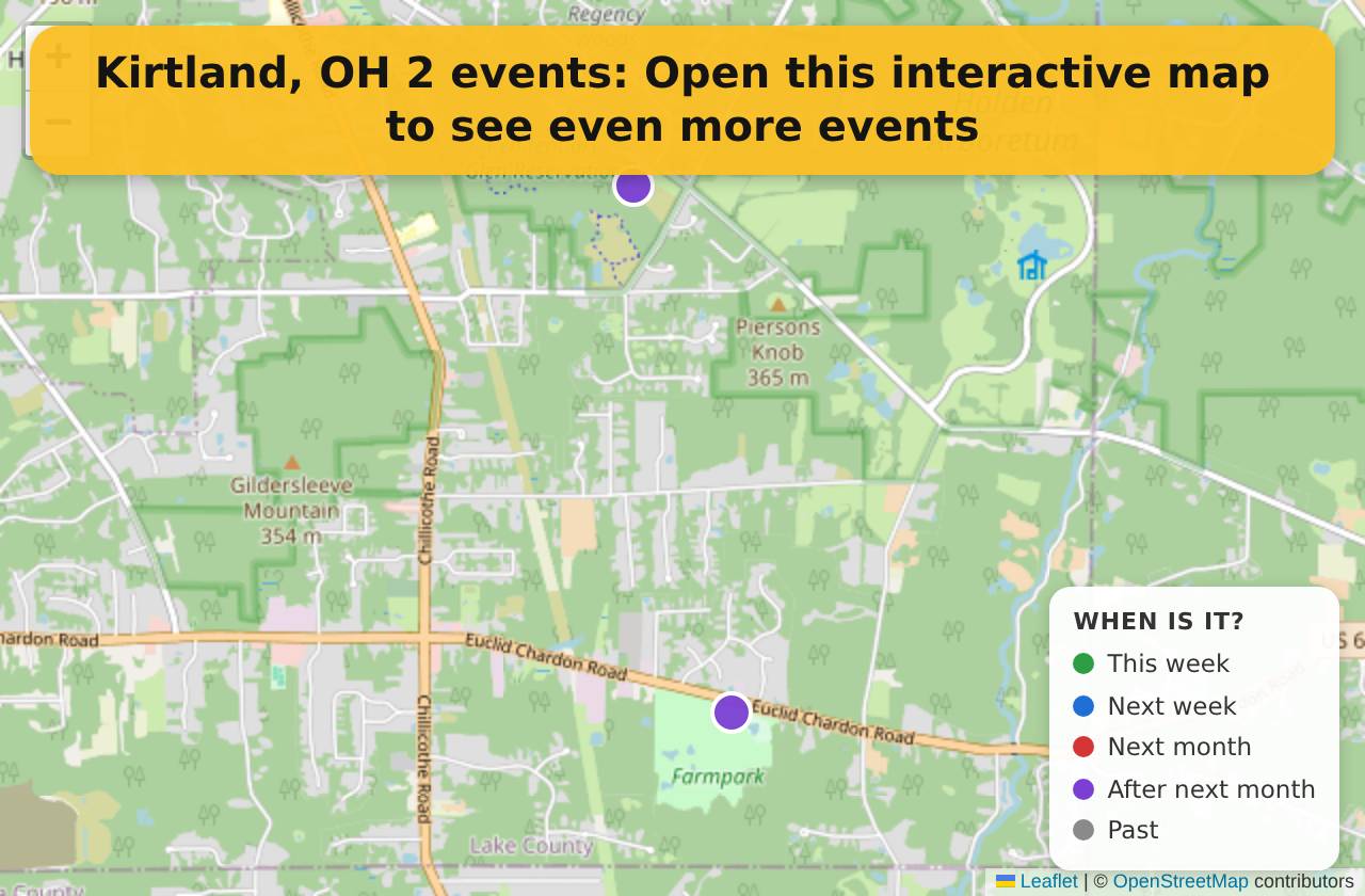 Map of events in Kirtland, OH on the interactive EVENTULIST map