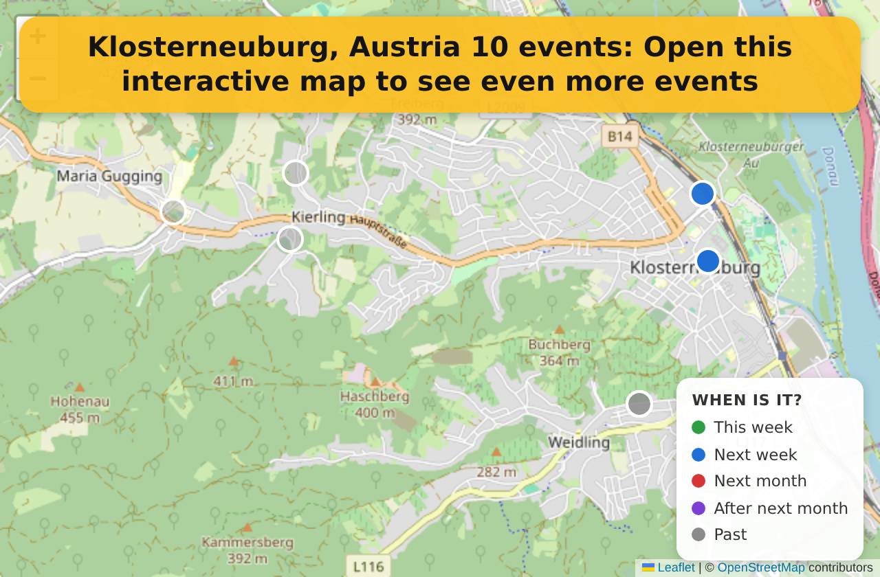 Map of events in Klosterneuburg, Austria on the interactive EVENTULIST map