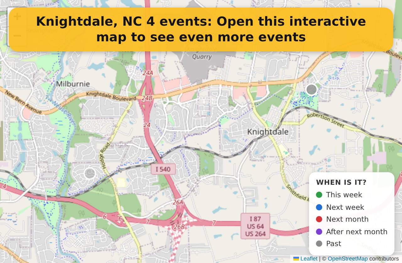 Map of events in Knightdale, NC on the interactive EVENTULIST map