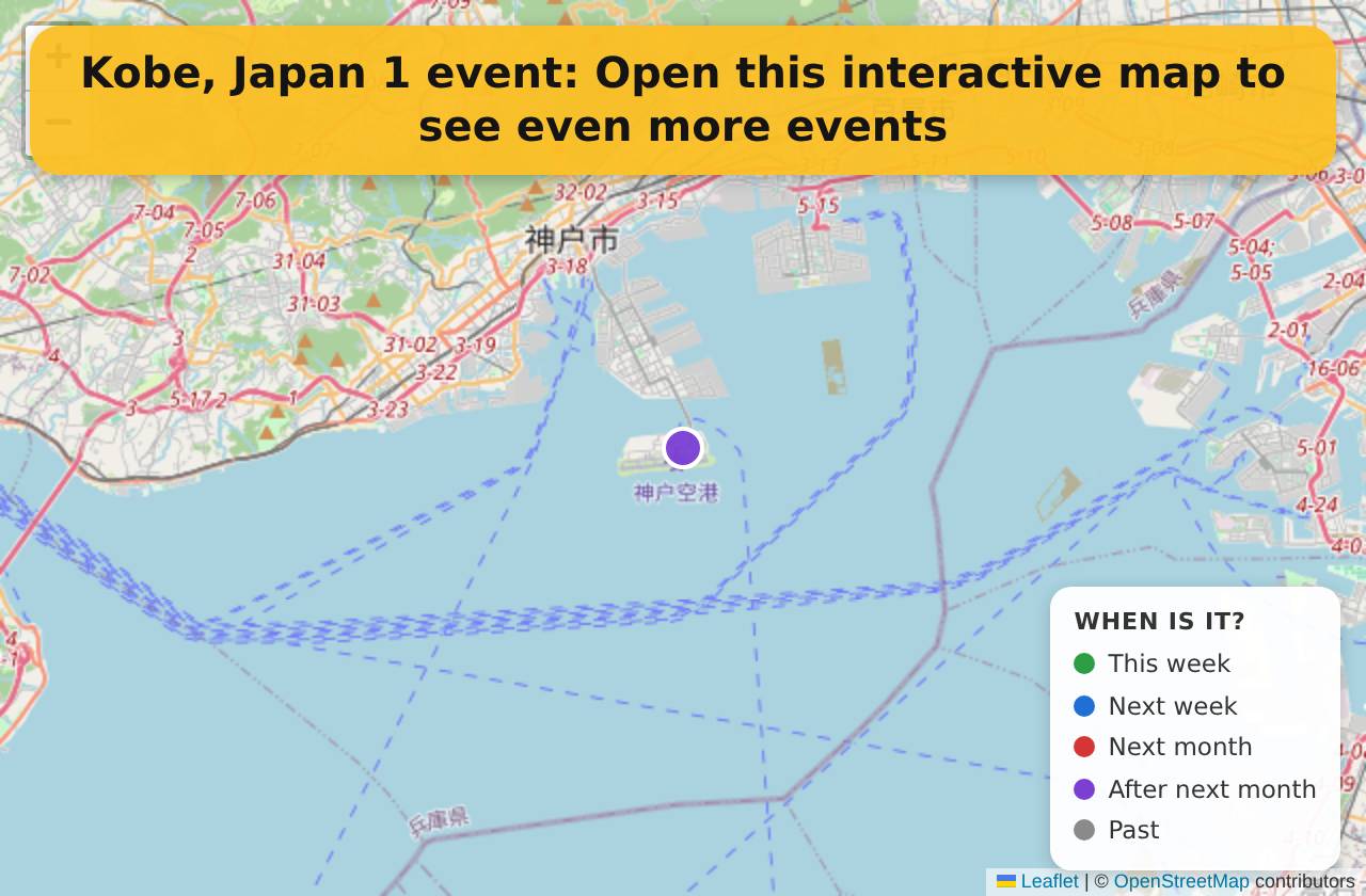 Map of events in Kobe, Japan on the interactive EVENTULIST map