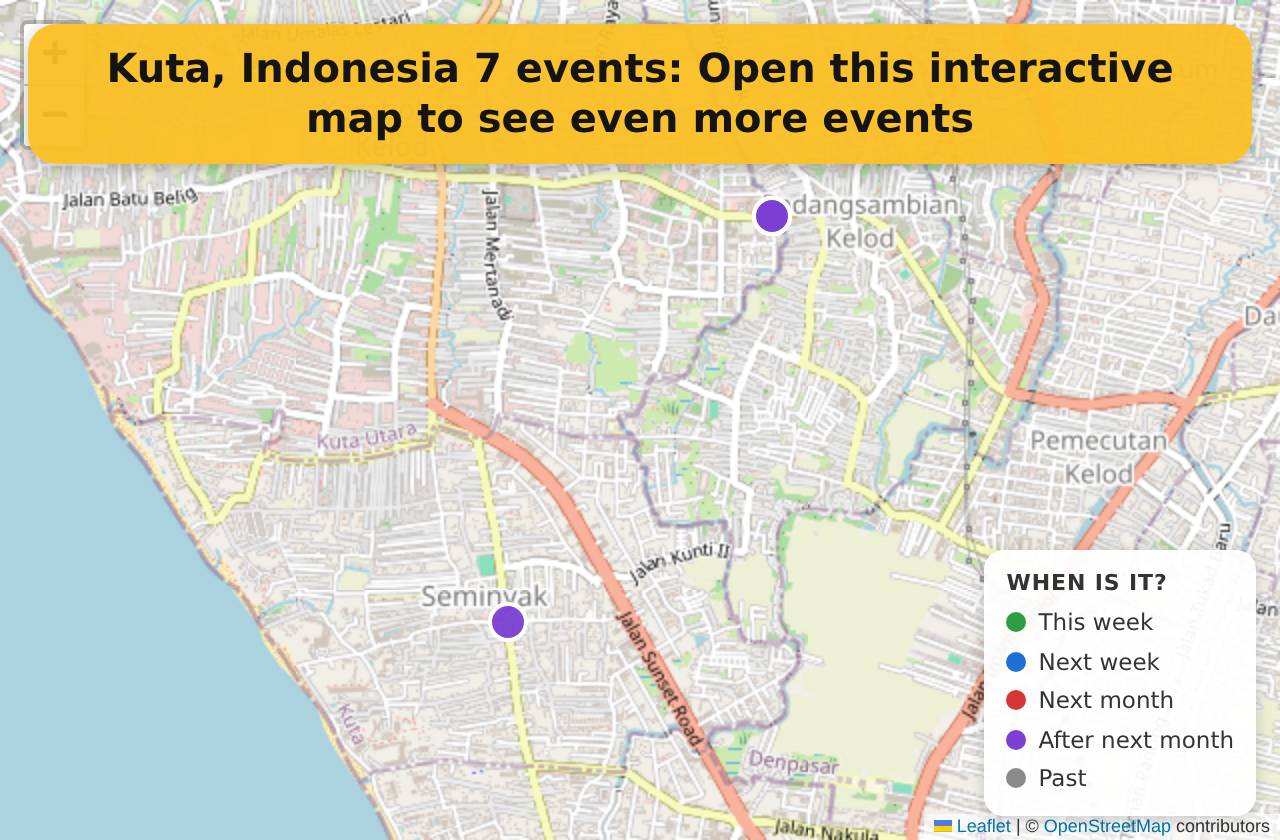 Map of events in Kuta, Indonesia on the interactive EVENTULIST map