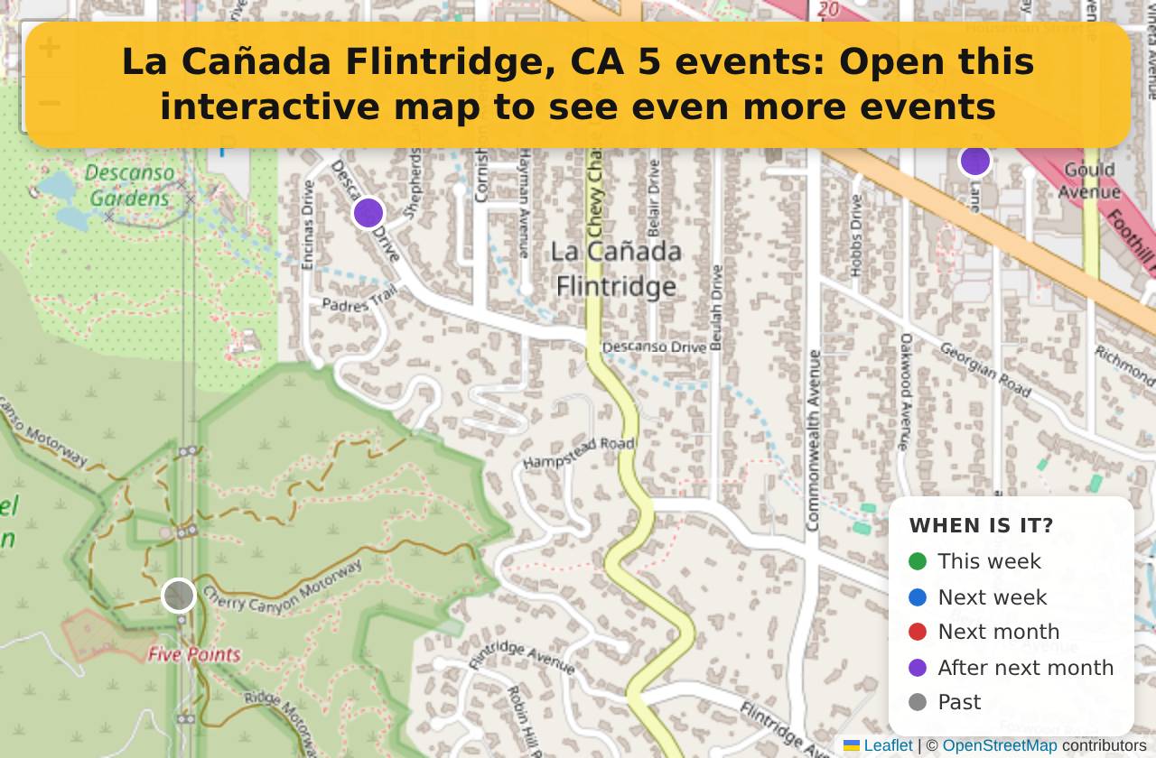 Map of events in La Cañada Flintridge, CA on the interactive EVENTULIST map