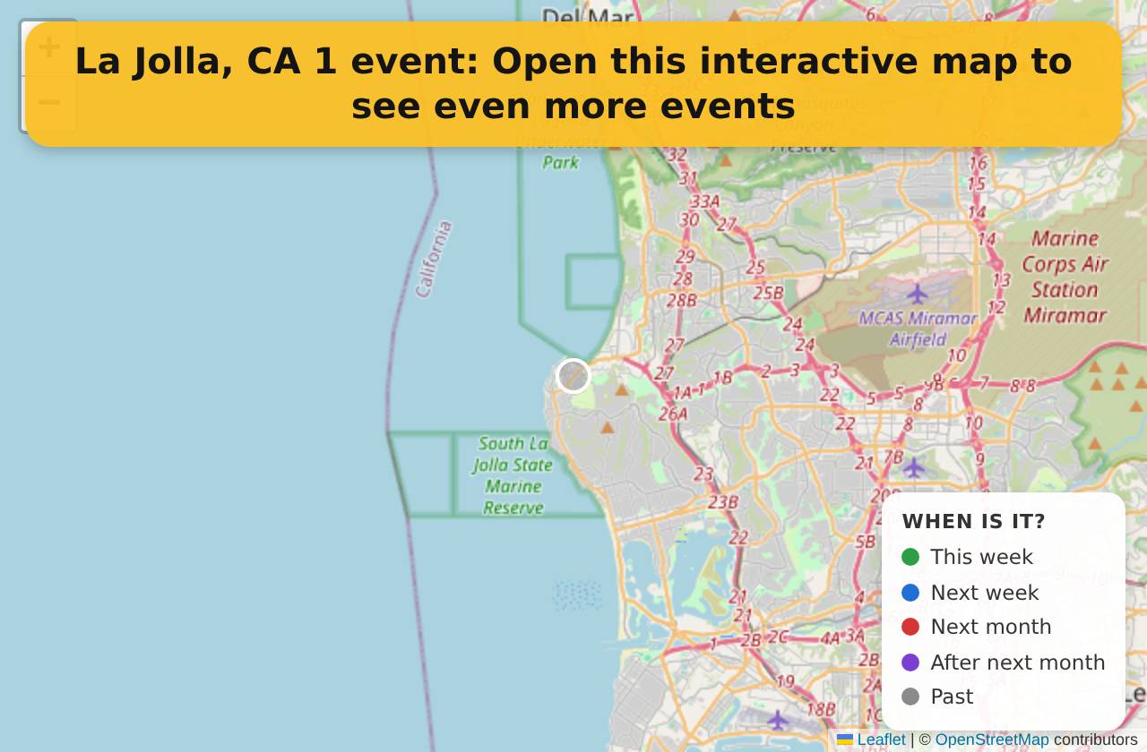 Map of events in La Jolla, CA on the interactive EVENTULIST map