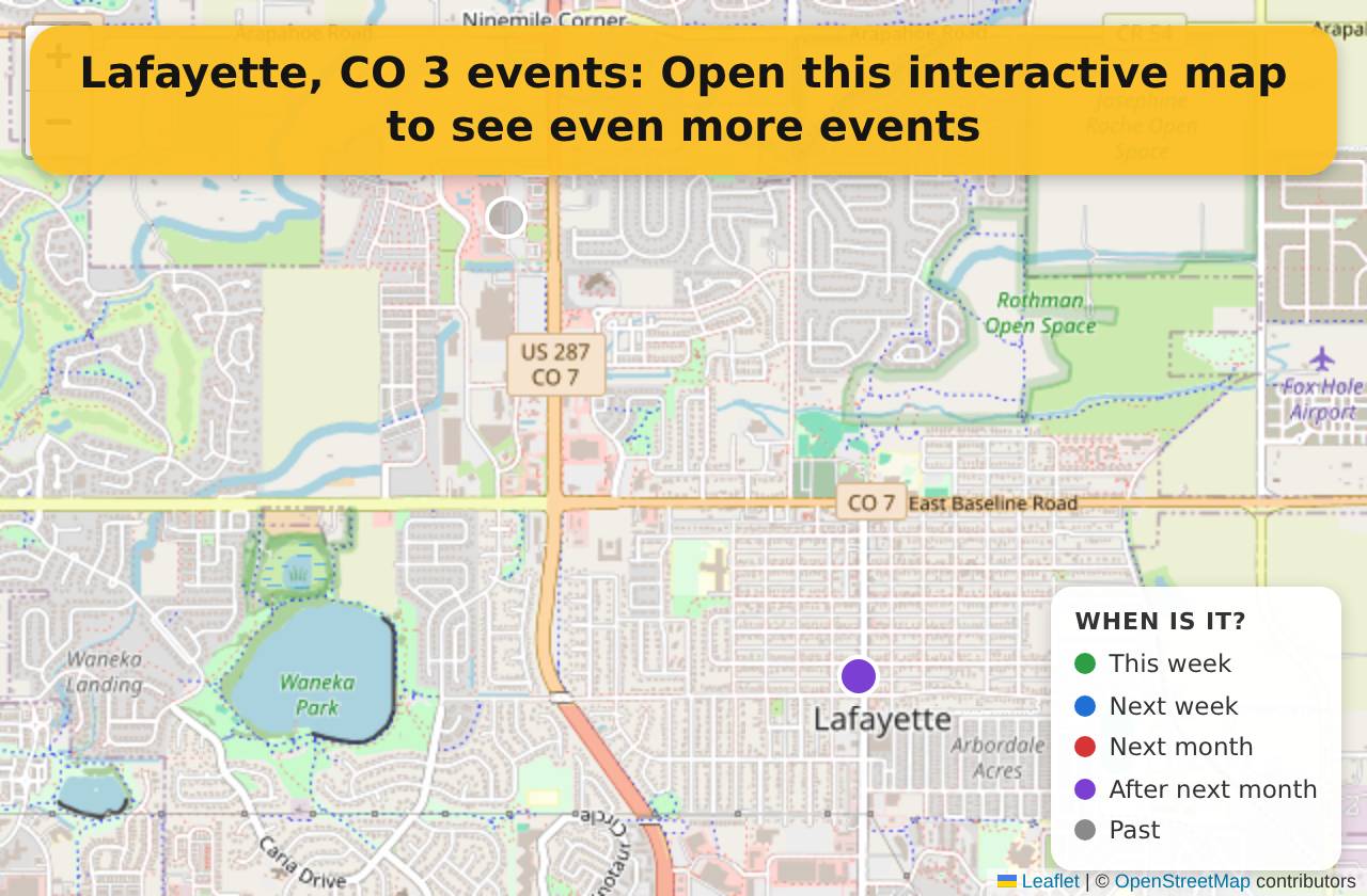 Map of events in Lafayette, CO on the interactive EVENTULIST map