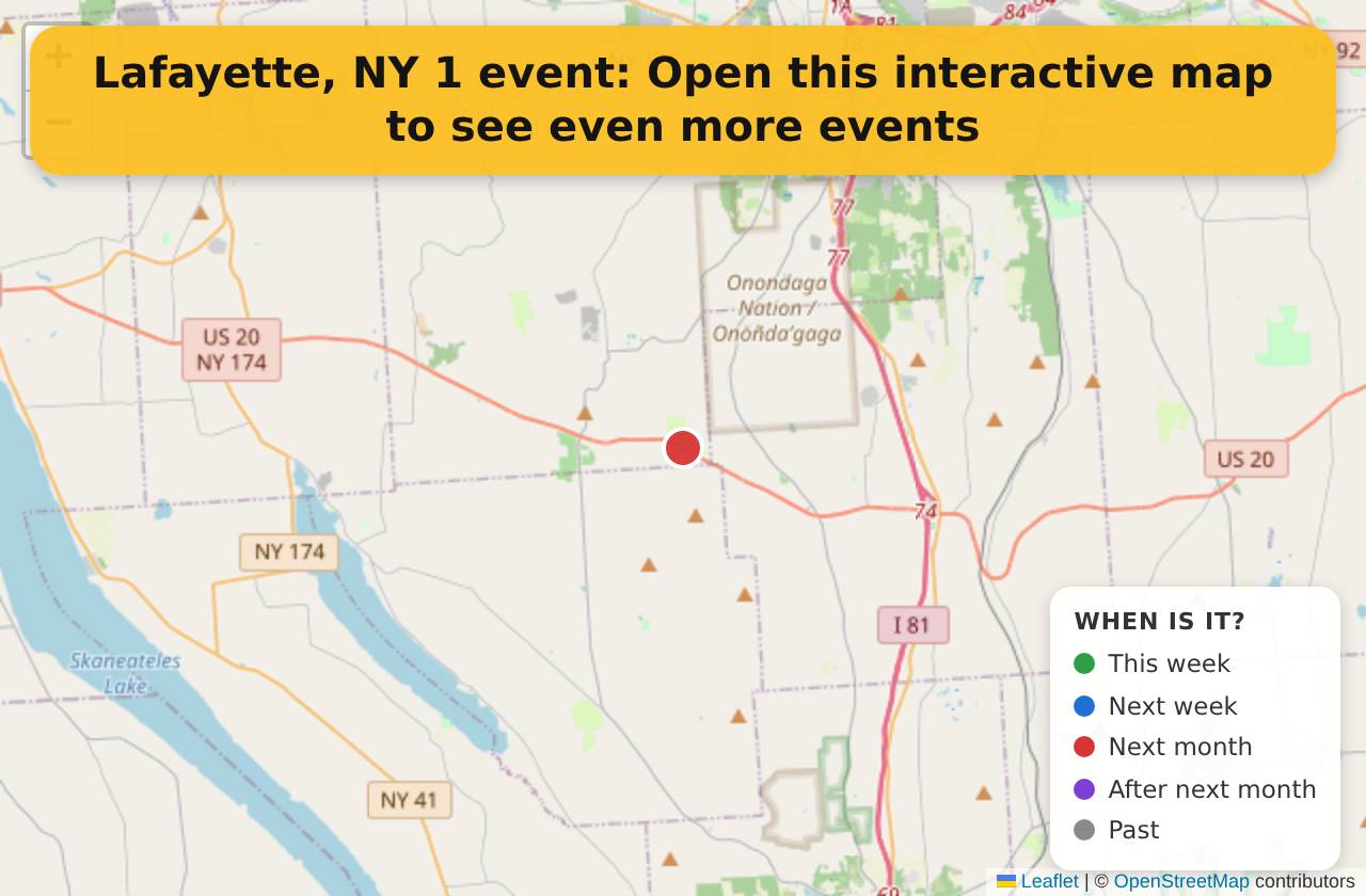 Map of events in Lafayette, NY on the interactive EVENTULIST map