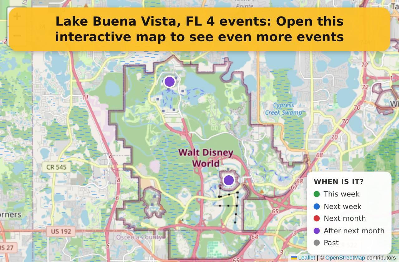 Map of events in Lake Buena Vista, FL on the interactive EVENTULIST map
