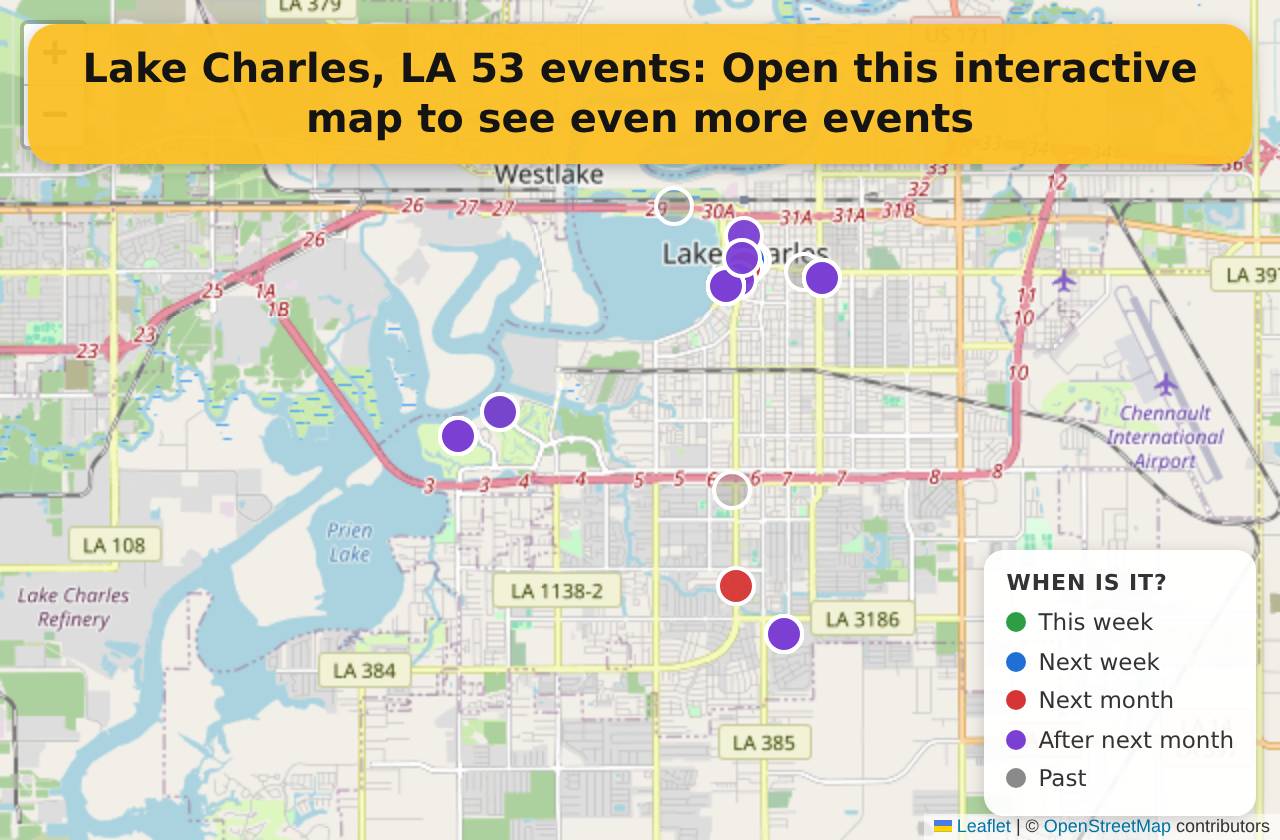 Map of events in Lake Charles, LA on the interactive EVENTULIST map