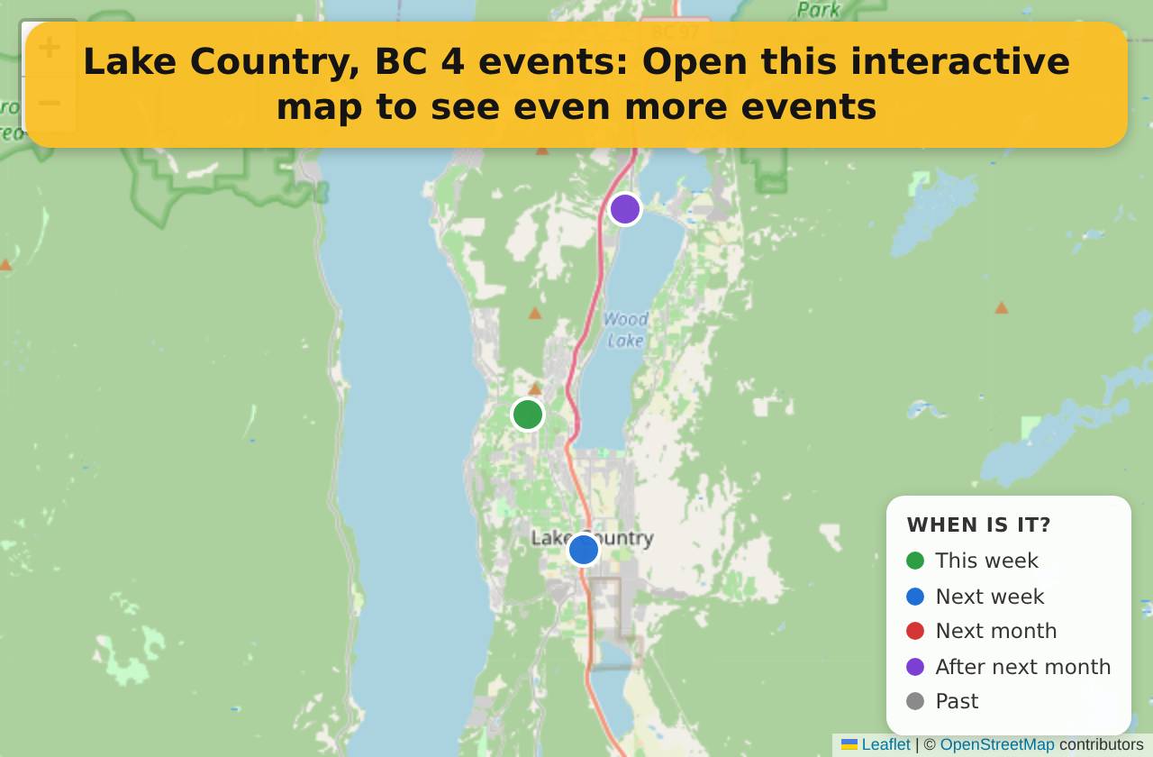 Map of events in Lake Country, BC on the interactive EVENTULIST map