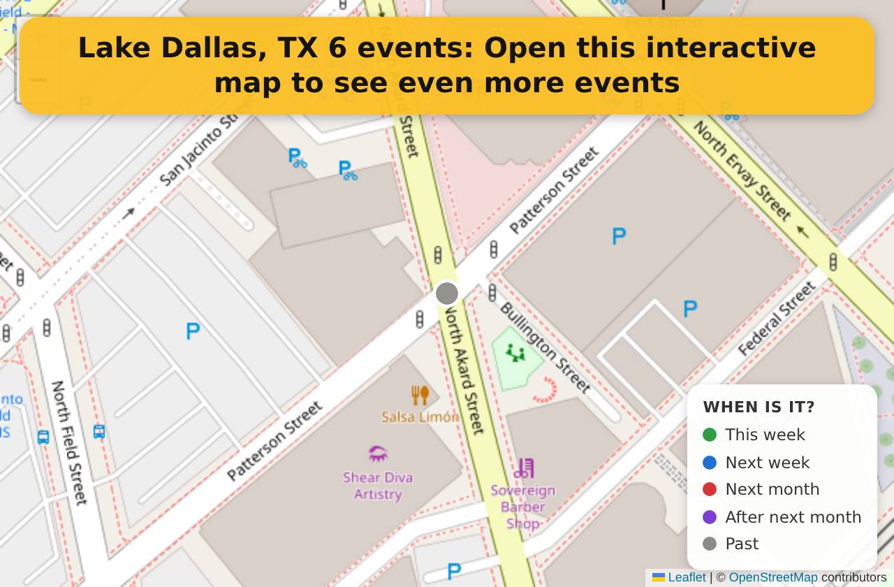 Map of events in Lake Dallas, TX on the interactive EVENTULIST map