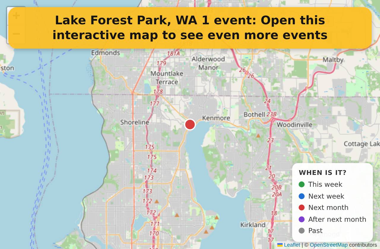Map of events in Lake Forest Park, WA on the interactive EVENTULIST map
