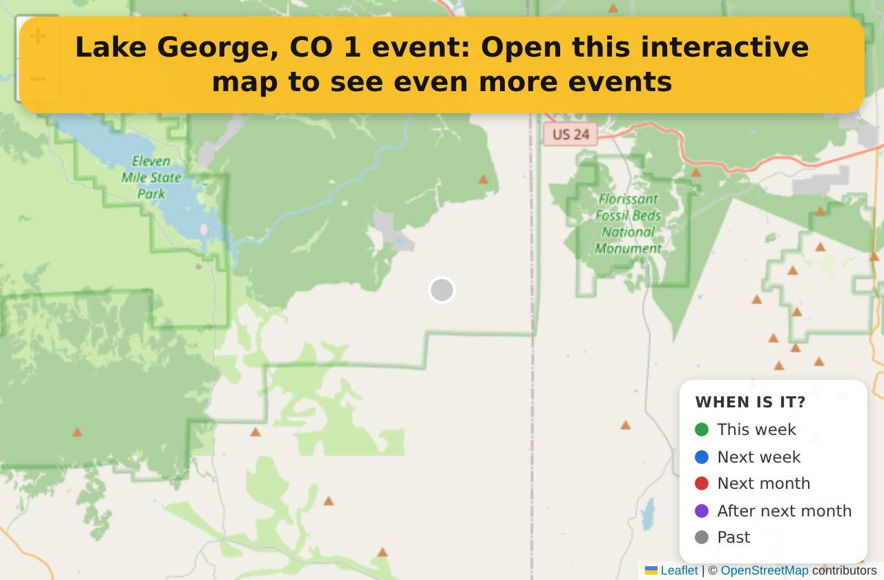 Map of events in Lake George, CO on the interactive EVENTULIST map