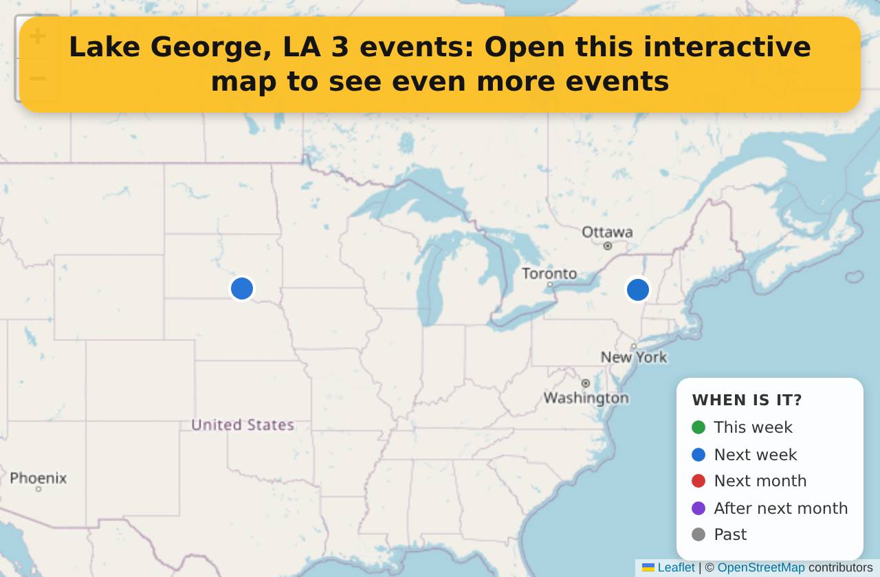 Map of events in Lake George, LA on the interactive EVENTULIST map