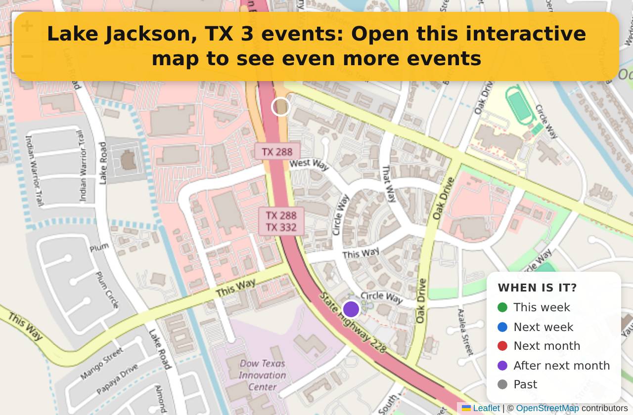 Map of events in Lake Jackson, TX on the interactive EVENTULIST map