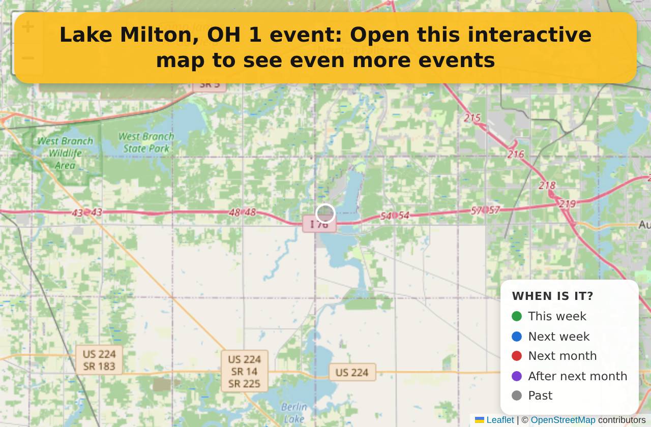 Map of events in Lake Milton, OH on the interactive EVENTULIST map