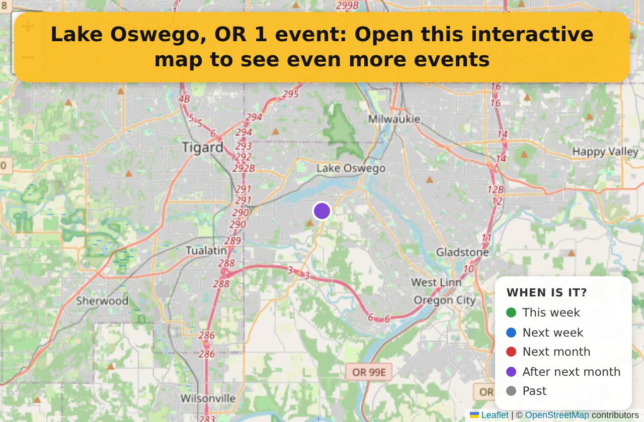 Map of events in Lake Oswego, OR on the interactive EVENTULIST map