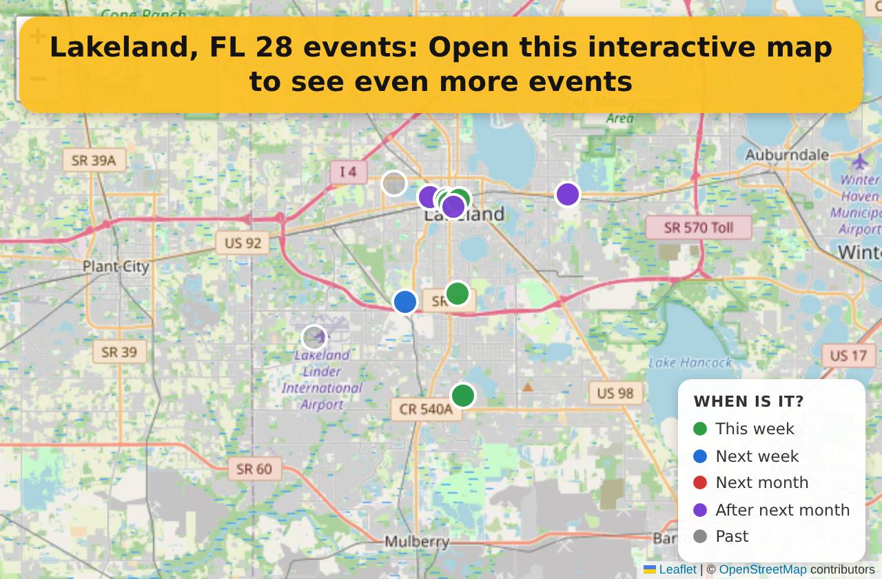 Map of events in Lakeland, FL on the interactive EVENTULIST map