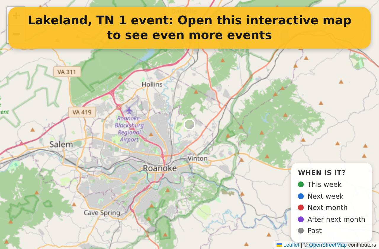 Map of events in Lakeland, TN on the interactive EVENTULIST map