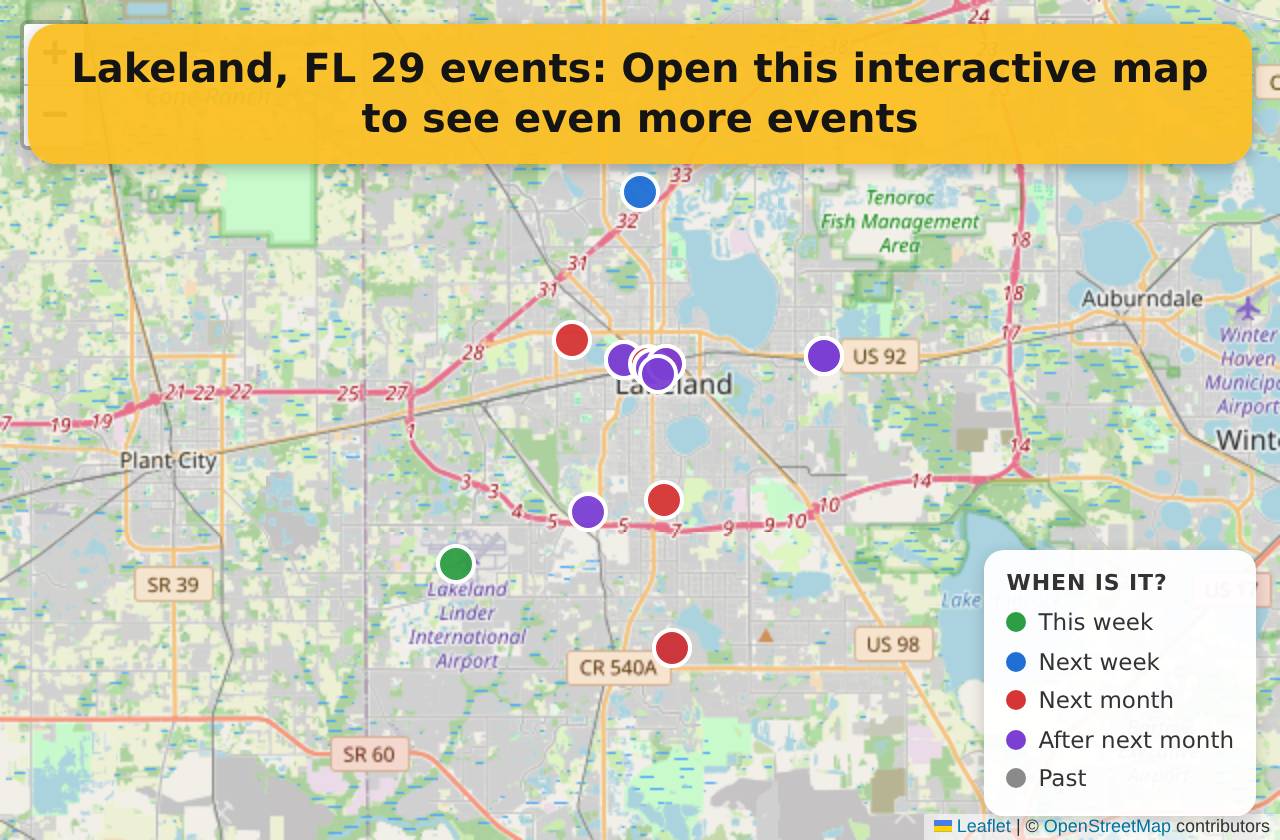 Map of events in Lakeland, FL on the interactive EVENTULIST map