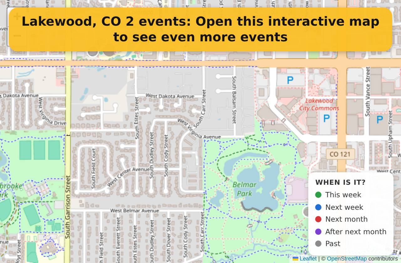 Map of events in Lakewood, CO on the interactive EVENTULIST map