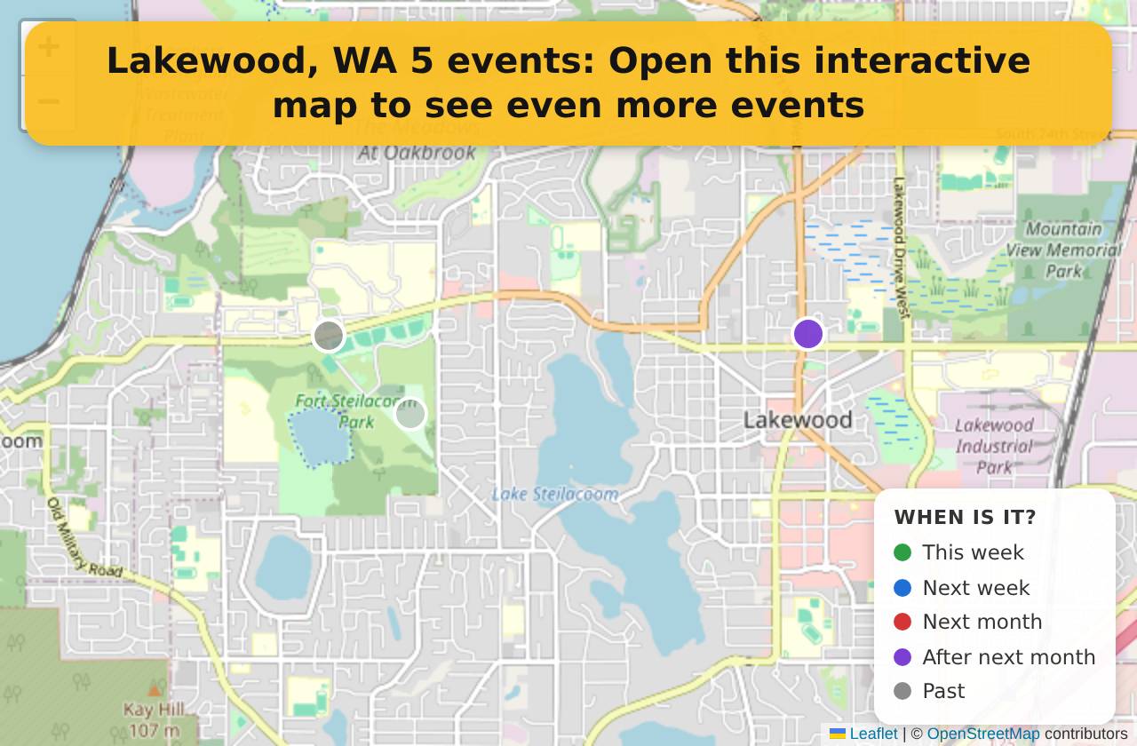 Map of events in Lakewood, WA on the interactive EVENTULIST map