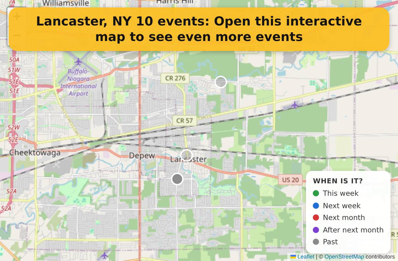Map of events in Lancaster, NY on the interactive EVENTULIST map