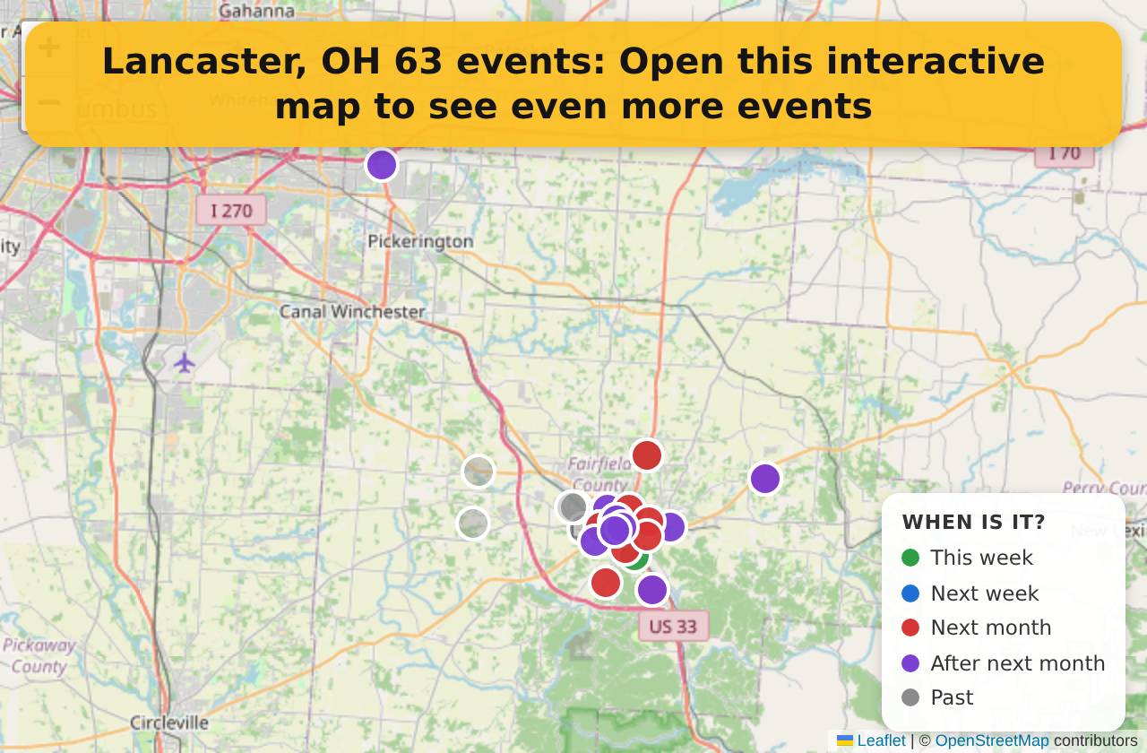Map of events in Lancaster, OH on the interactive EVENTULIST map