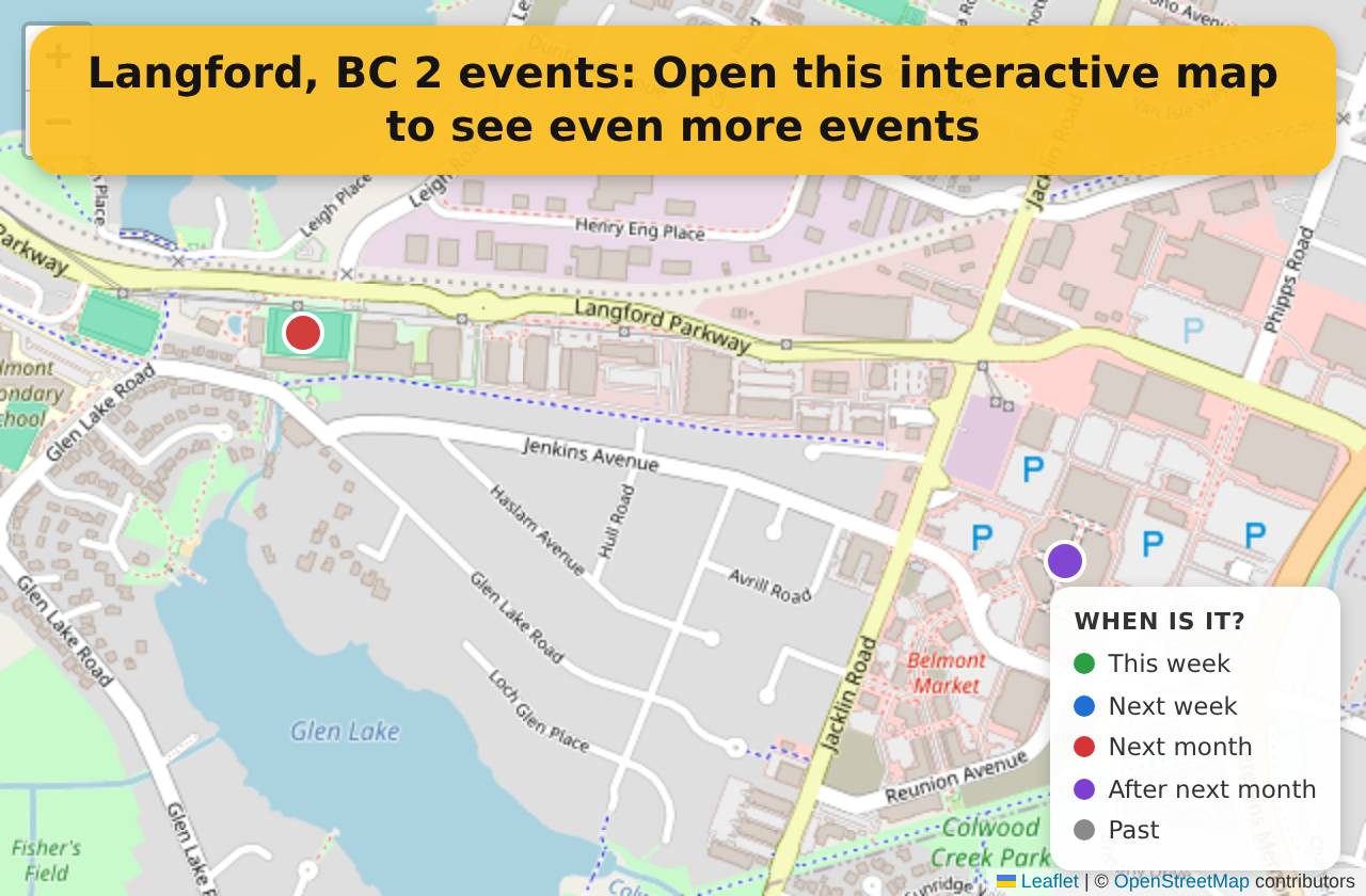 Map of events in Langford, BC on the interactive EVENTULIST map