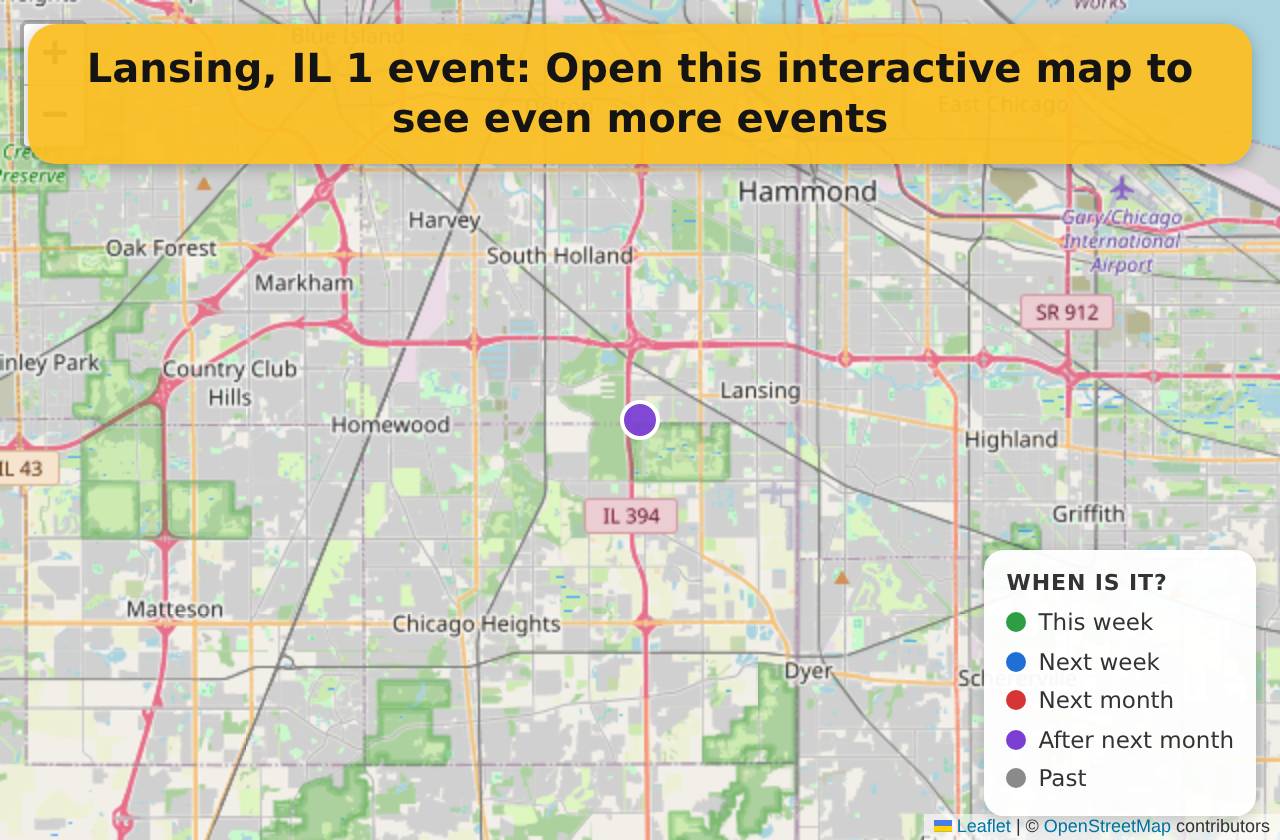 Map of events in Lansing, IL on the interactive EVENTULIST map